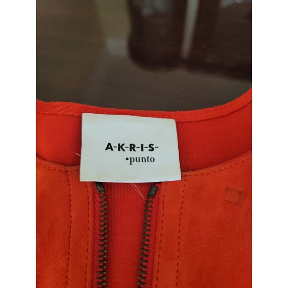 Akris Punto Women's‎ Red Suede Cotton Lined Full Zip Short Sleeve Jacket - Picture 7 of 11